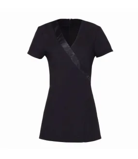'Rose' Beauty And Spa Wrap Satin Trim Tunic | BLACK QuickDryMaterial wrinkle free