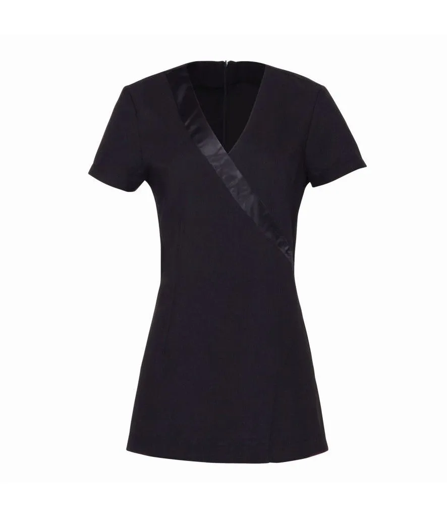 'Rose' Beauty And Spa Wrap Satin Trim Tunic | BLACK Royal Charm Strong Edge