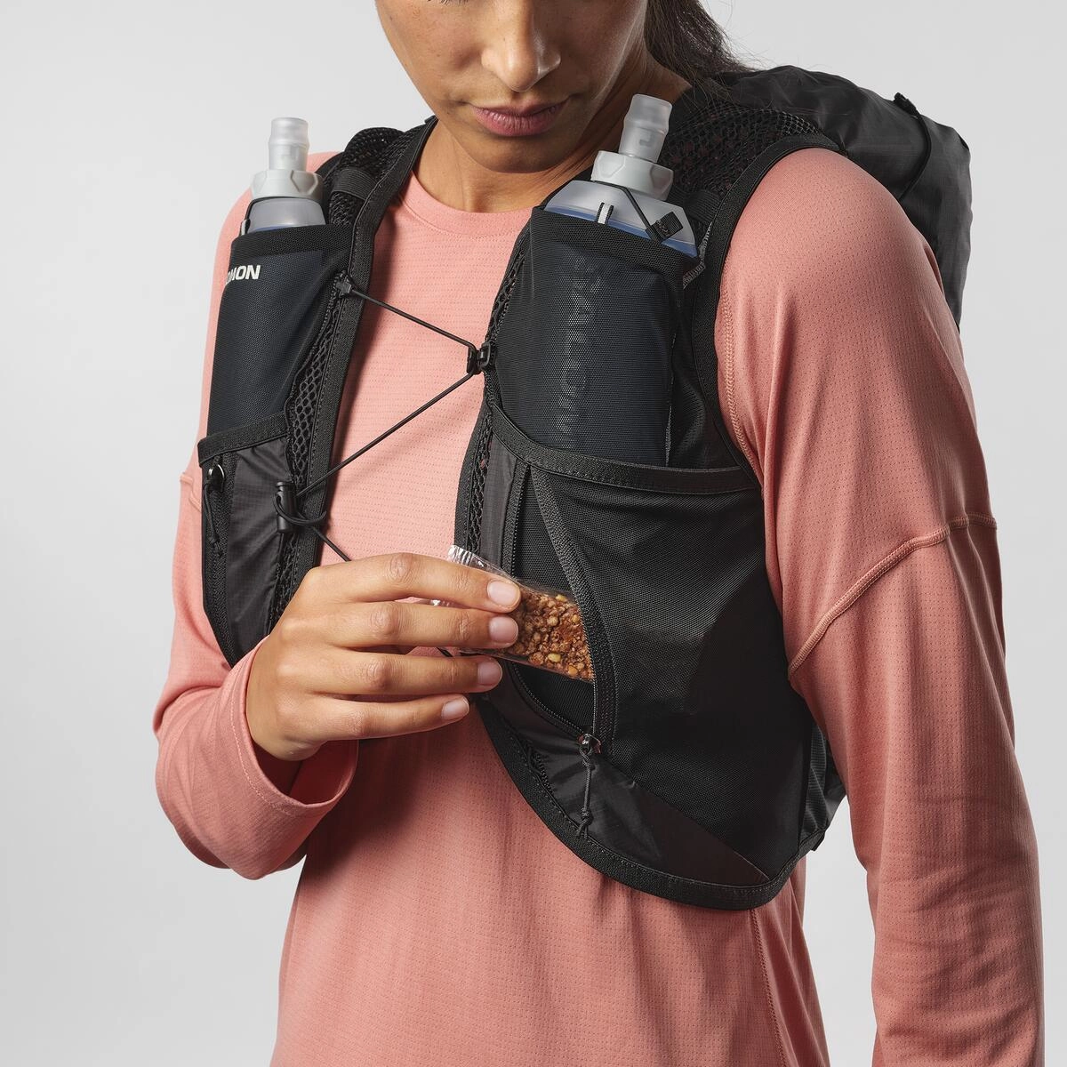 Stretch Fabric frequent wear Salomon Active Skin 12 Set Running Vest Black / Metal