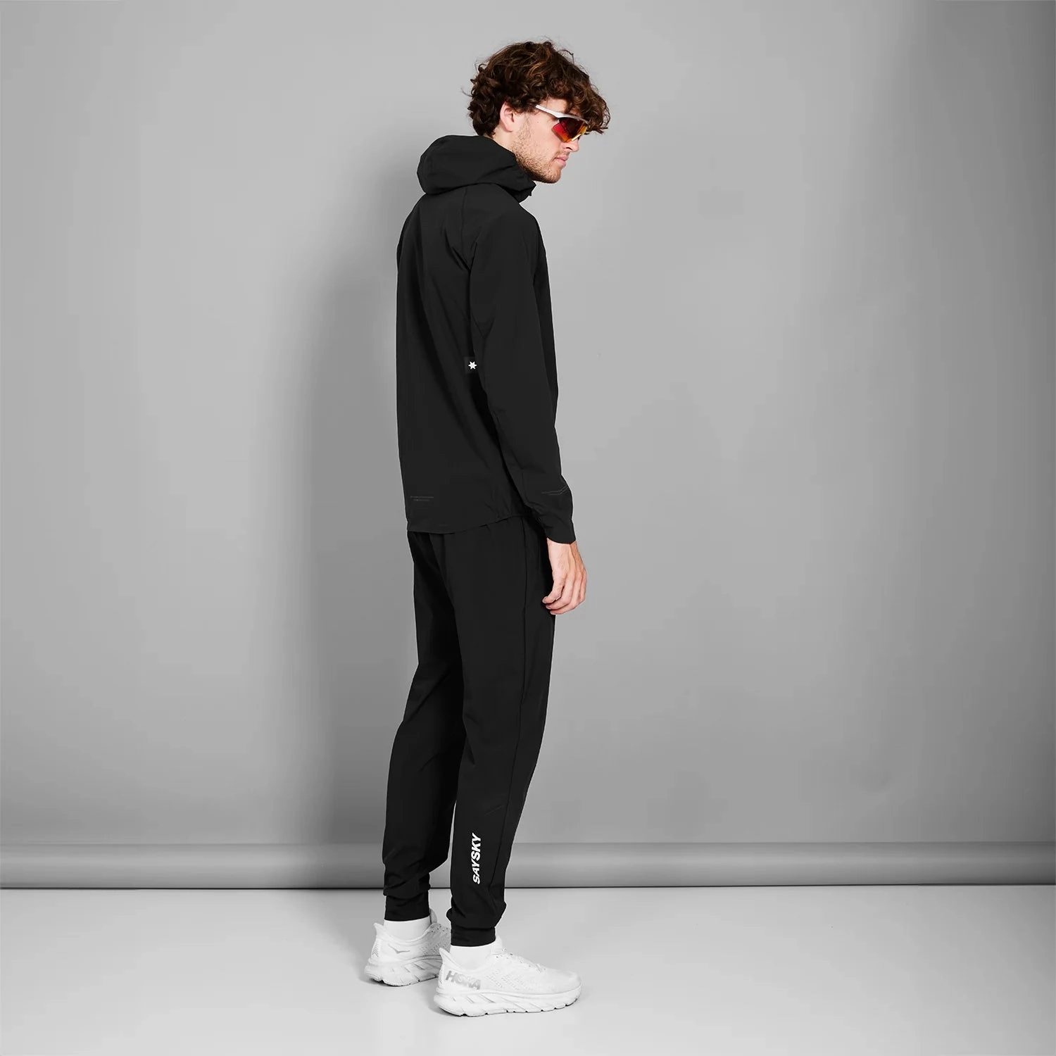SAYSKY Men's Clean Pace Hooded Jacket Black Reflective details