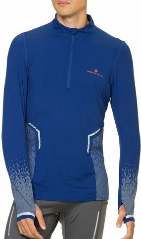 Ronhill Tech Reflect Half Zip Long Sleeve Mens Running Top - Blue umbrella