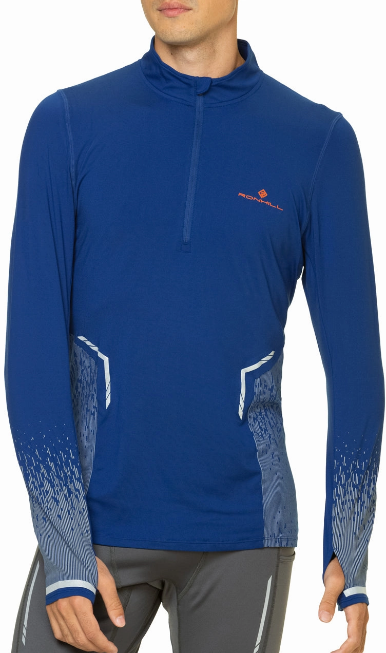 Ronhill Tech Reflect Half Zip Long Sleeve Mens Running Top - Blue umbrella