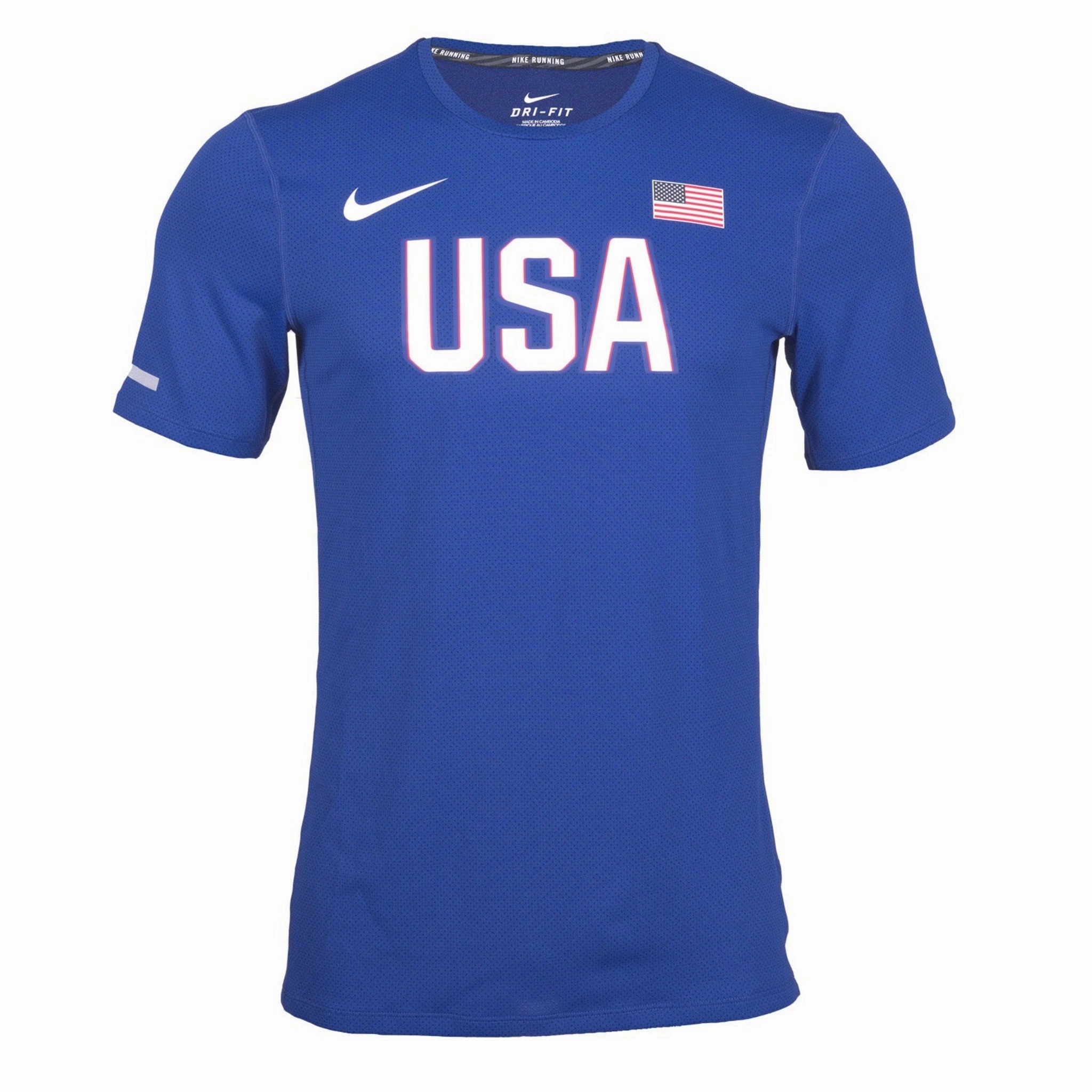 Nike USA Men's Official Rio Team Warm Up Tee Button Down Curved Hemline