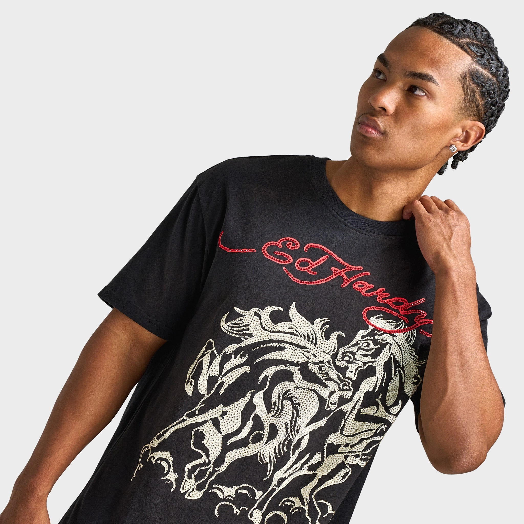 Ed Hardy Horses T-shirt / Vintage Black Enhanced Motion Range Noise - reducing
