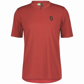 Scott Trail Flow Dri Zip Short Sleeve Mens Cycling Jersey - Red Corduroy