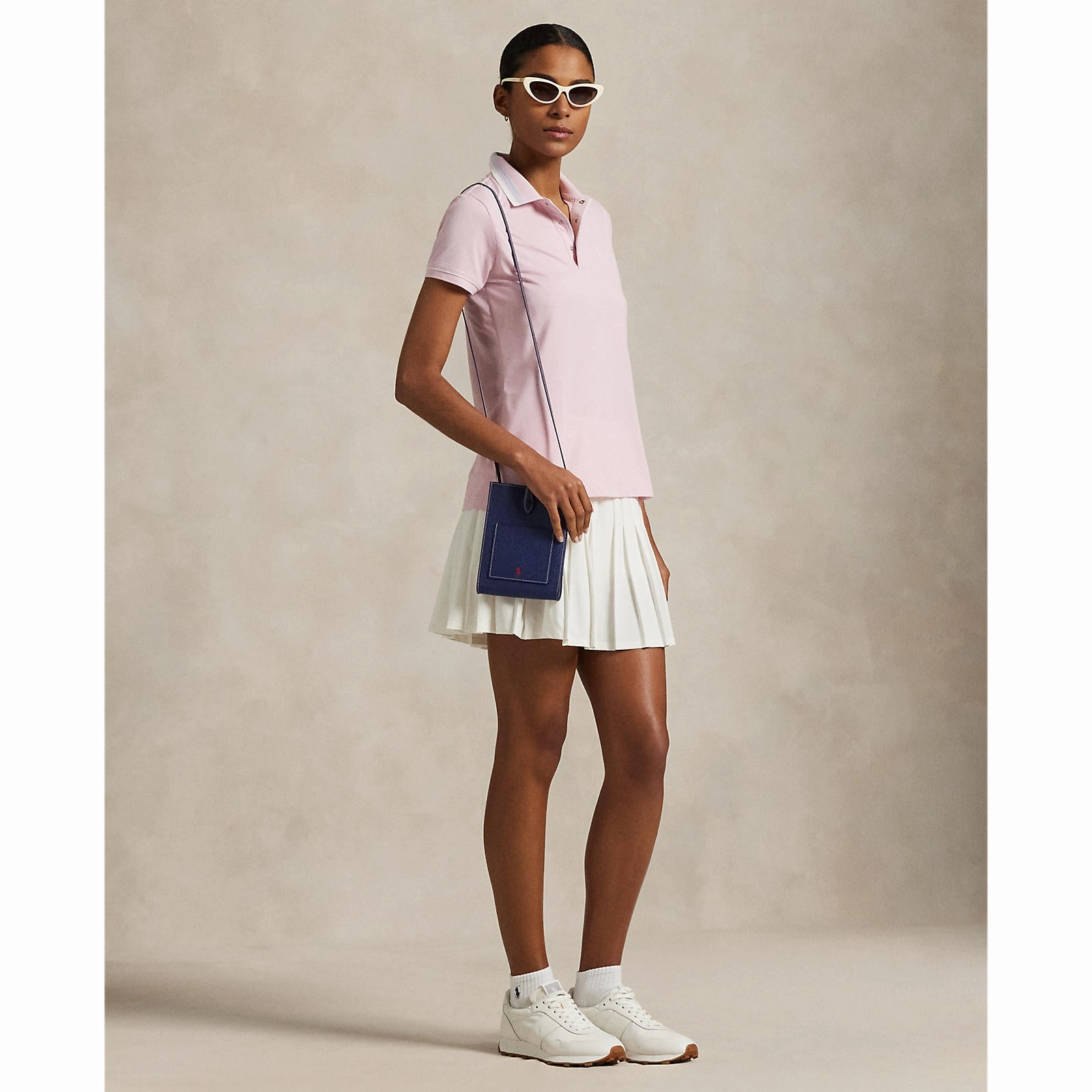 Flexible Waistband Twill Tape Reinforcement RLX Ralph Lauren Women's Tour Pique Polo Shirt - Garden Pink/White/Pale Blue
