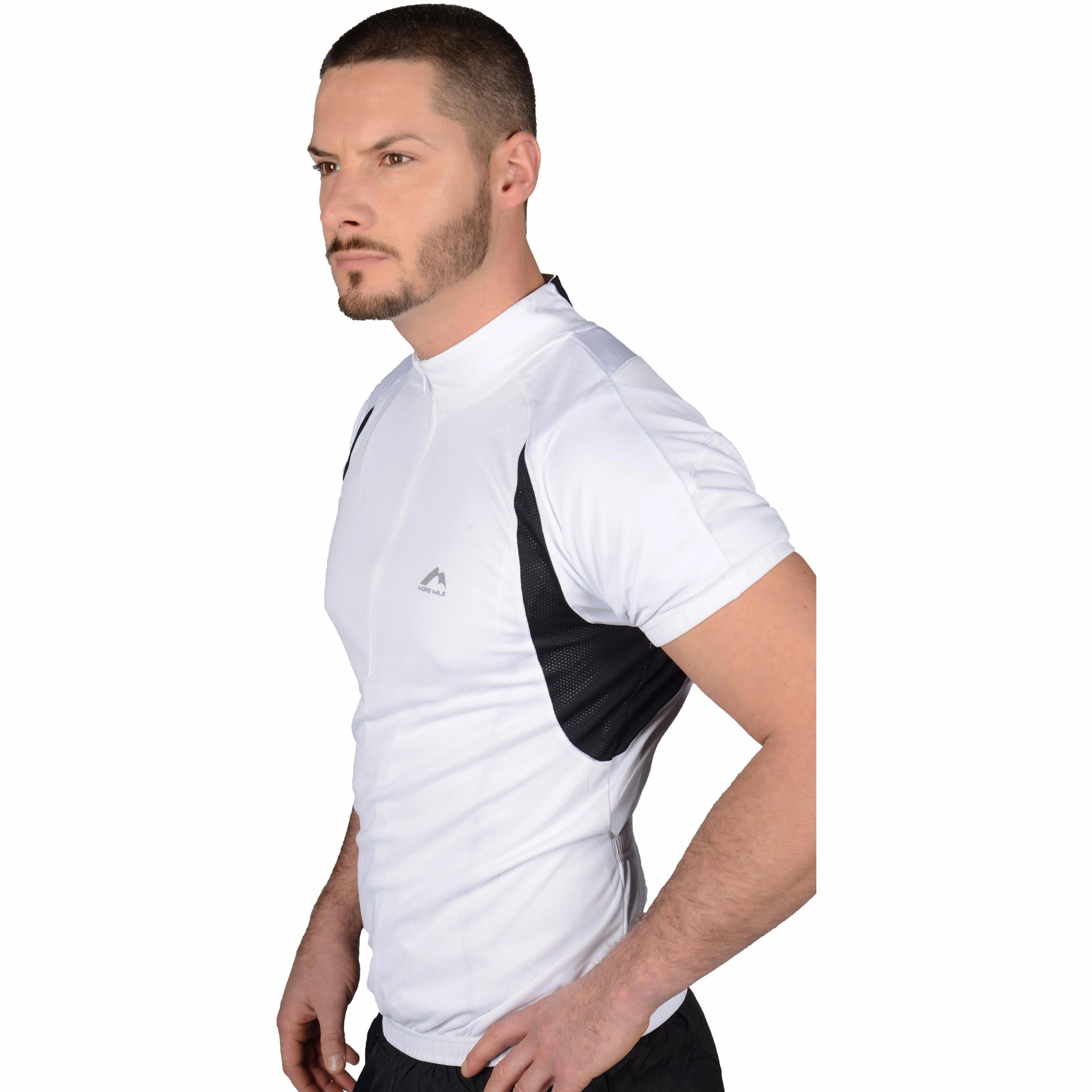 Stretch Panels Help More Mile Short Sleeve Half Zip Mens Cycling Jersey - White