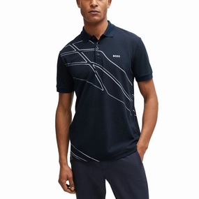 Yarn Dyed Collar BOSS Paddy 3 Golf Shirt - Dark Blue
