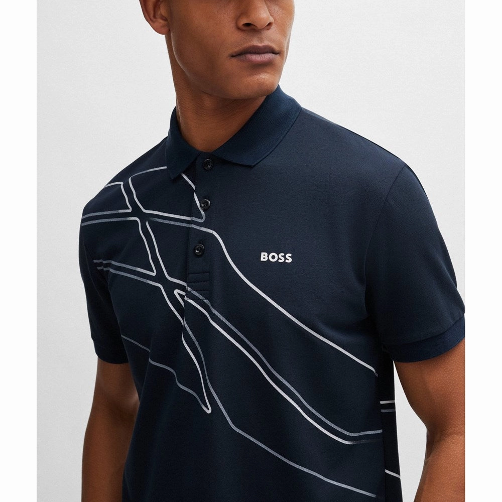 Lightweight Weave BOSS Paddy 3 Golf Shirt - Dark Blue