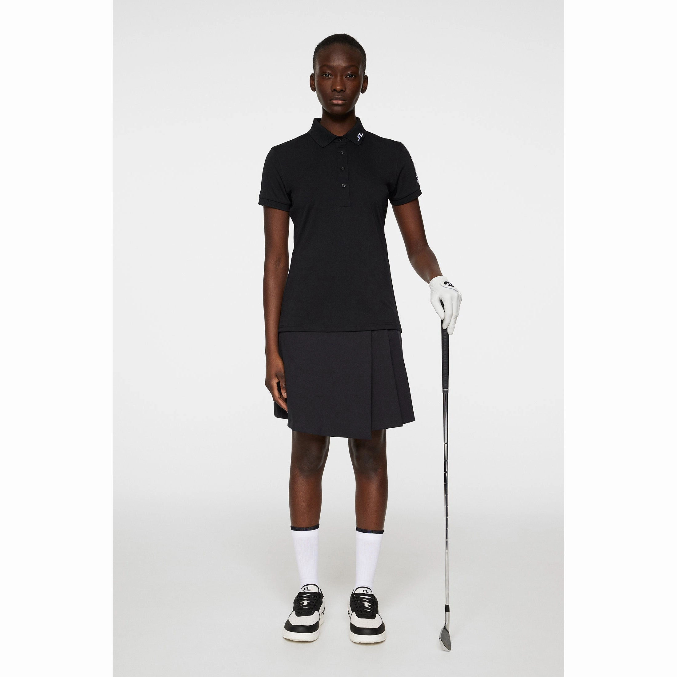 J.Lindeberg Women's Tour Tech Golf Polo Shirt - Black Travel Essential Smooth Flatlock Seams
