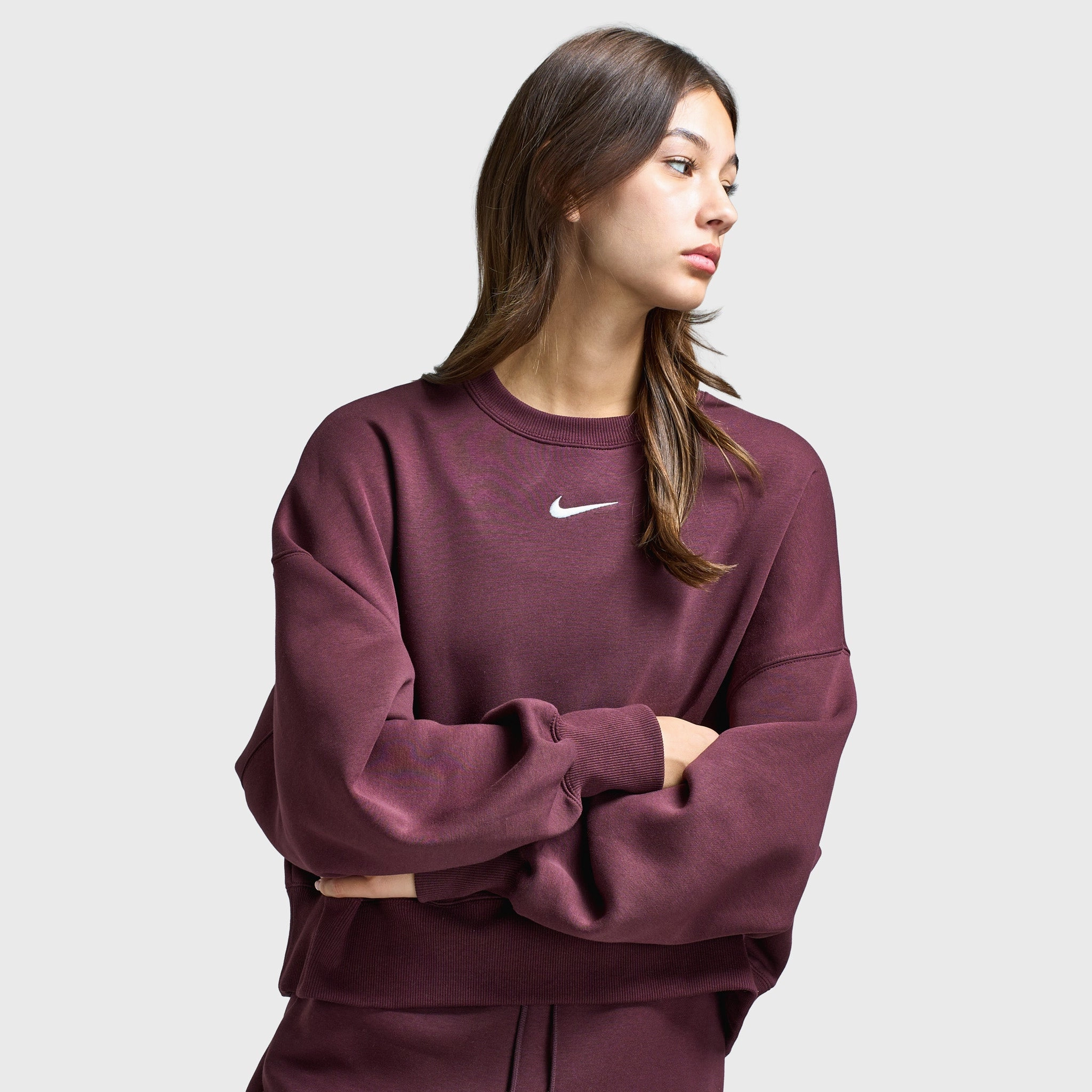 Nike Sportswear Women's Phoenix Fleece Over-Oversized Crewneck Burgundy Crush / Sail Fade Resistant Dye