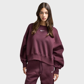 Nike Sportswear Women's Phoenix Fleece Over-Oversized Crewneck Burgundy Crush / Sail WaterResistantCoating Outdoor Ready