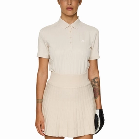 J.Lindeberg Women's Izara Golf Polo Shirt - Moonbeam Stylish Collar FourButton Placket
