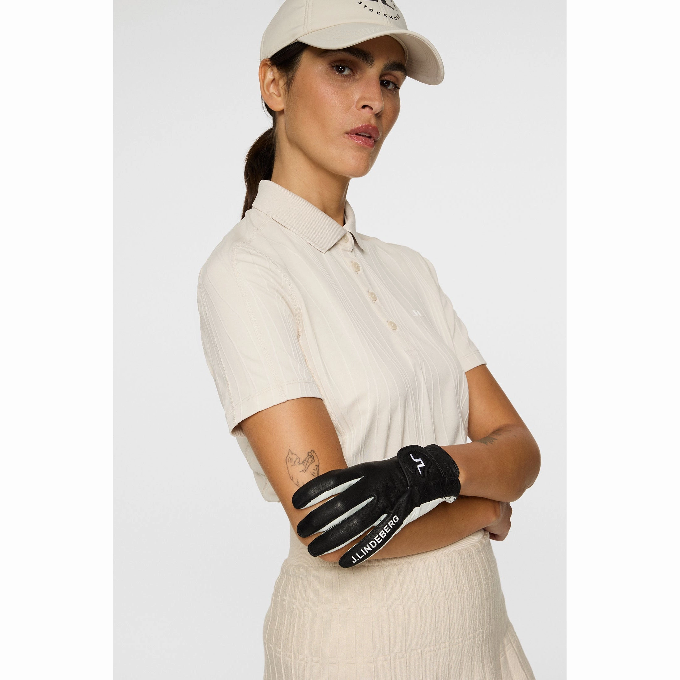 J.Lindeberg Women's Izara Golf Polo Shirt - Moonbeam Club Event UVBlocking Fabric Tech