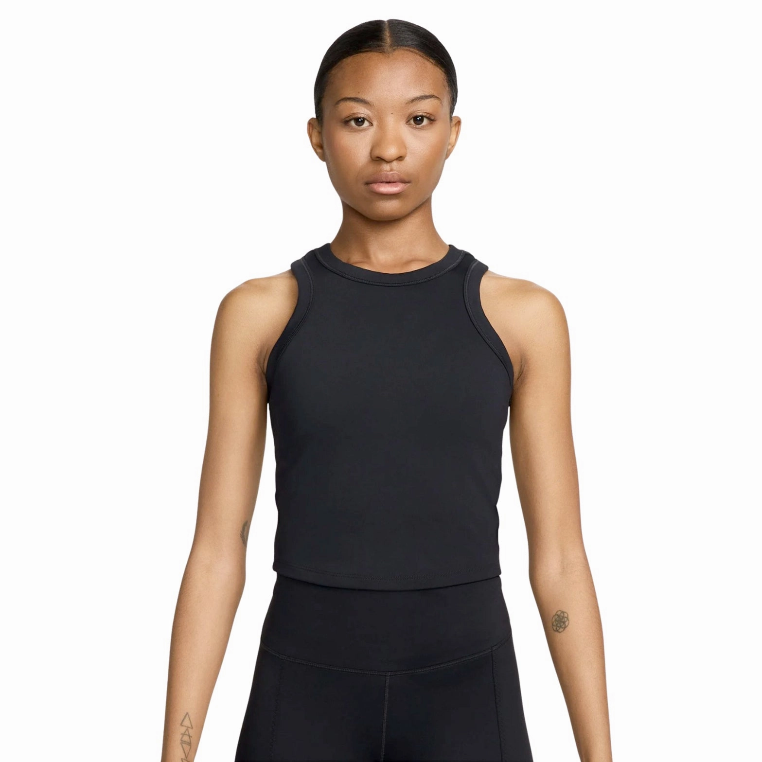 Nike Women's Dri-FIT One Fitted Cropped Tank Black / Black EcoFriendlyTextiles Quiet Charm