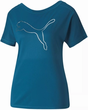 Puma Favourite Jersey Cat Short Sleeve Womens Training Top - Blue Stage Feel Leather Core