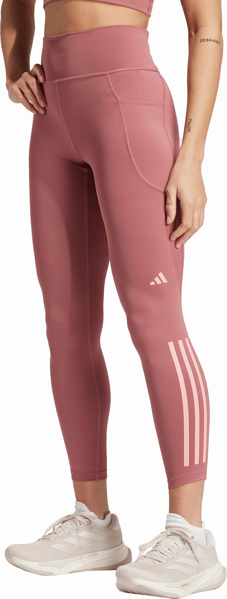 Velvet adidas DailyRun 3 Stripes Womens 7/8 Running Tights - Pink