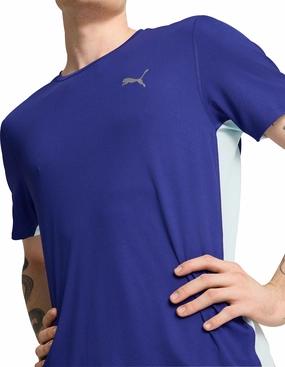 Puma Run Favourite Short Sleeve Mens Running Top - Blue Anti Static Treatment Value for Money