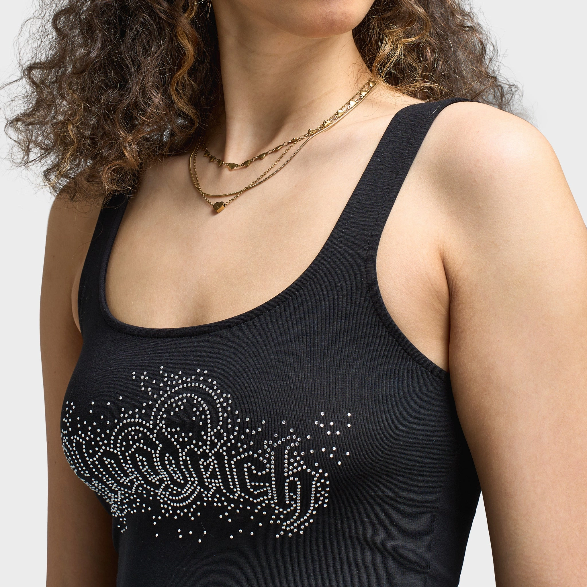 Hoodrich Women's Diffuse Strappy Vest Black / Silver Rhinestones Urban Look