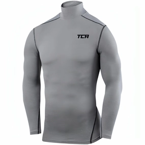 TCA Pro Performance Long Sleeve Mock Junior Compression Top - Grey Collared neck Roof