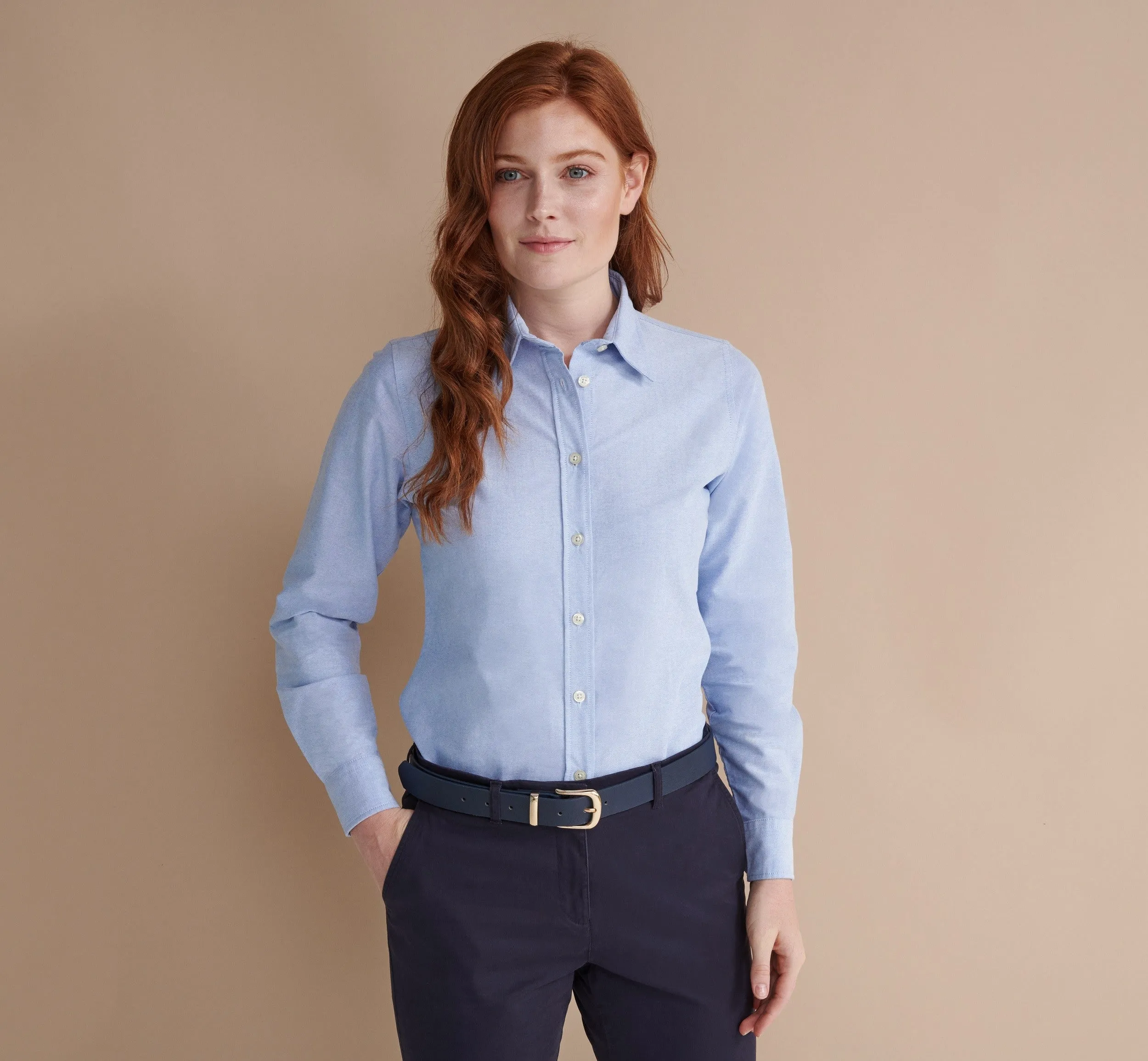 Metro Edge Ocean Fit Women's Classic Long Sleeved Oxford Shirt | WHITE