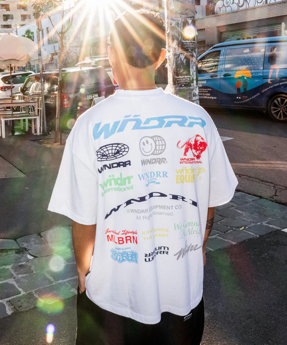 WNDRR Represent Box Fit Tee (White) Regular Fit ElasticCuffDesign