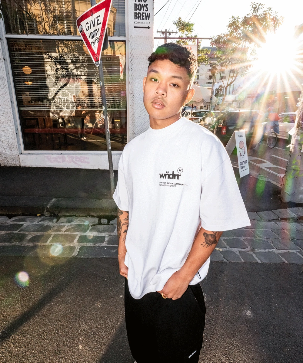 WNDRR Represent Box Fit Tee (White) Fire Glow Net Fit