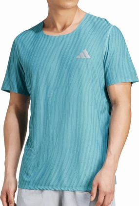 Ribbed Collar Trim adidas ADI365 ClimaCool  Short Sleeve Mens Running Top - Green