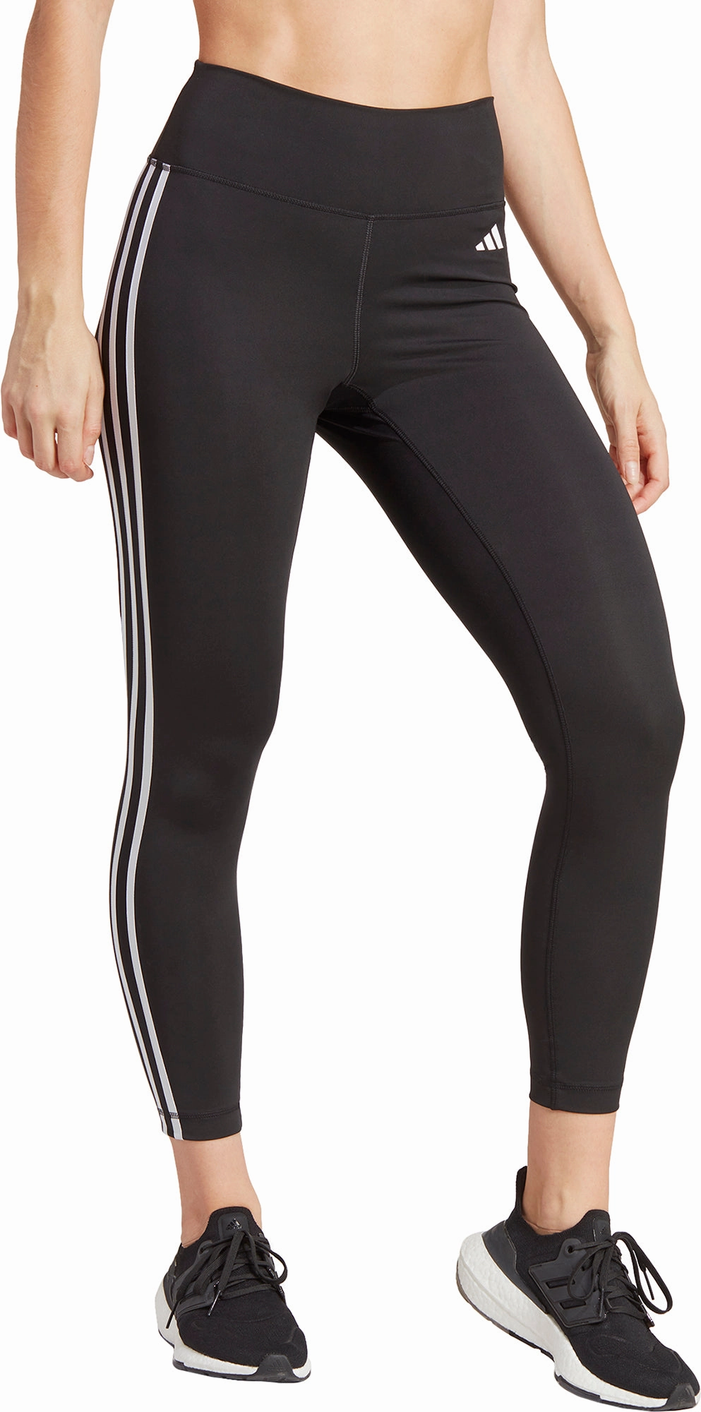 Flash Core Lightweight Material adidas Train Essentials 3 Stripes Womens 7/8 Training Tights - Black