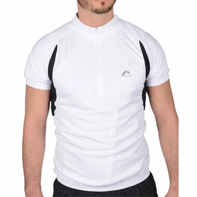 More Mile Short Sleeve Half Zip Mens Cycling Jersey - White Windproof Barrier Layer Anti UV coating