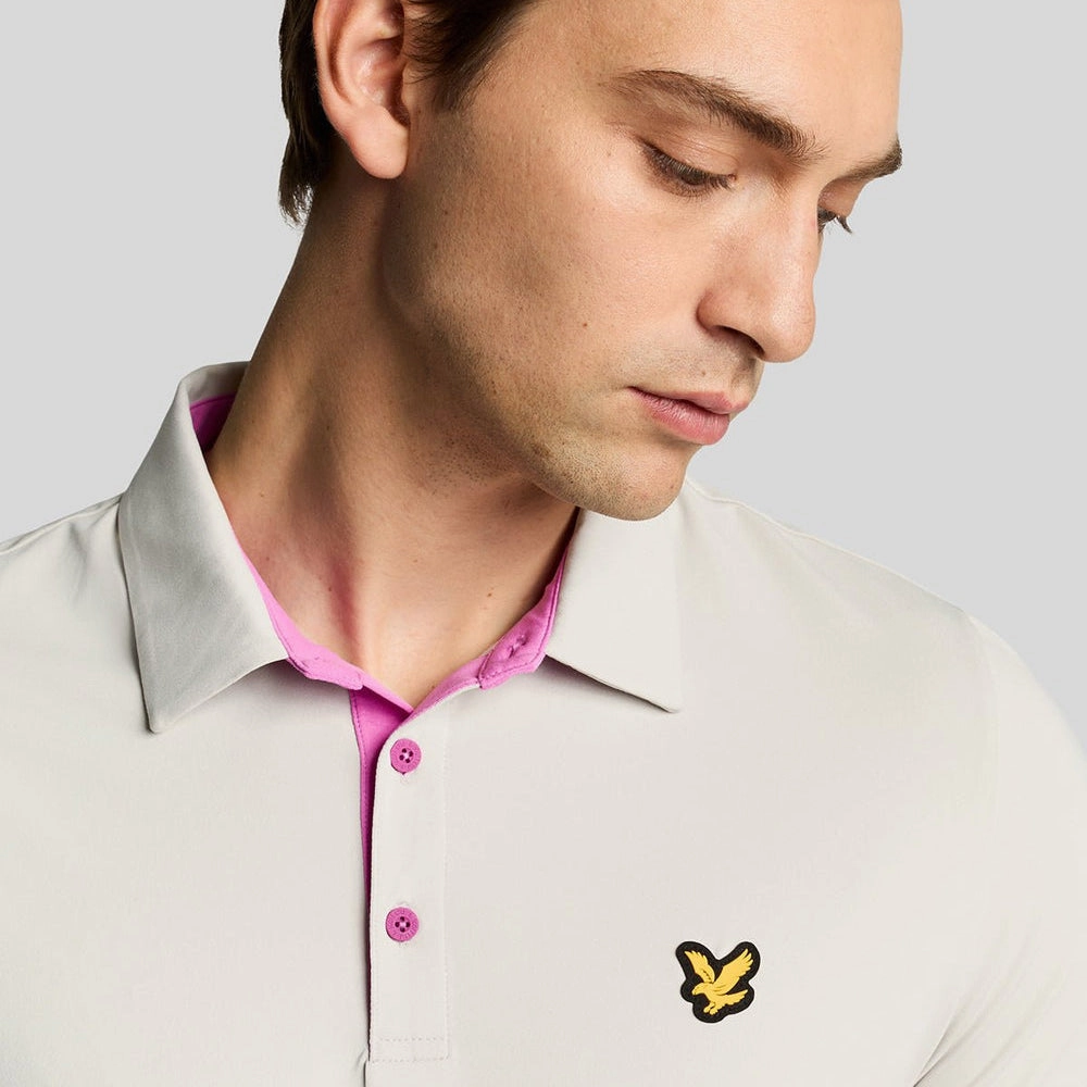 Lyle & Scott Contrast Placket Golf Polo Shirt - Pebble/Contour Pink Weekend Style Golf Apparel