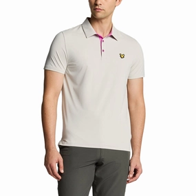 Button-Down Collar Holiday Outfit Lyle & Scott Contrast Placket Golf Polo Shirt - Pebble/Contour Pink