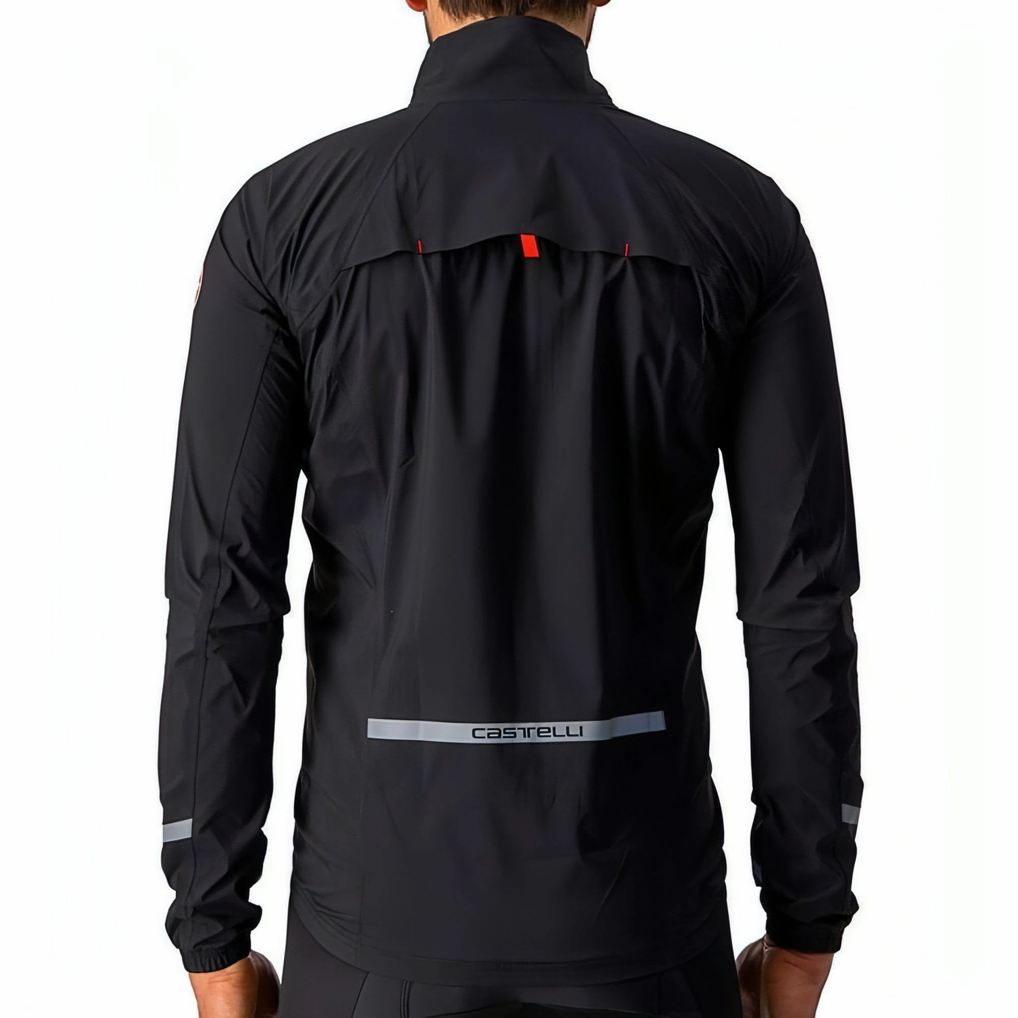 Rollaway Collar Feature suitable for school uniforms Castelli Emergency 2 Rain Waterproof Mens Cycling Jacket - Black