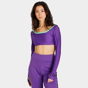PUMA x Dua Lipa Longsleeve Cropped T-shirt / Royal Purple Scoop neck