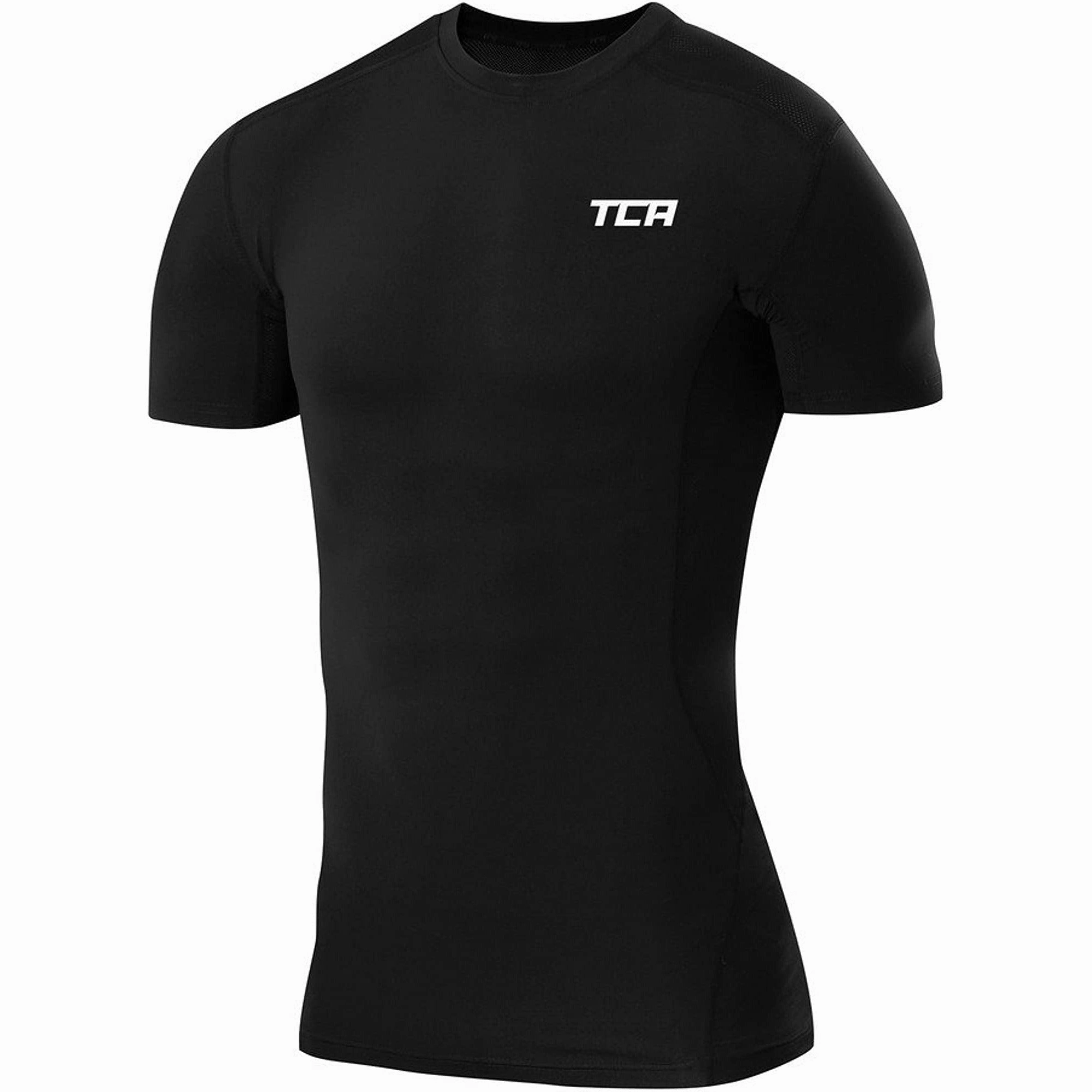 Classic Crew Neck Versatile Comfort Style TCA FX Laser Mens Short Sleeve Compression Top - Black