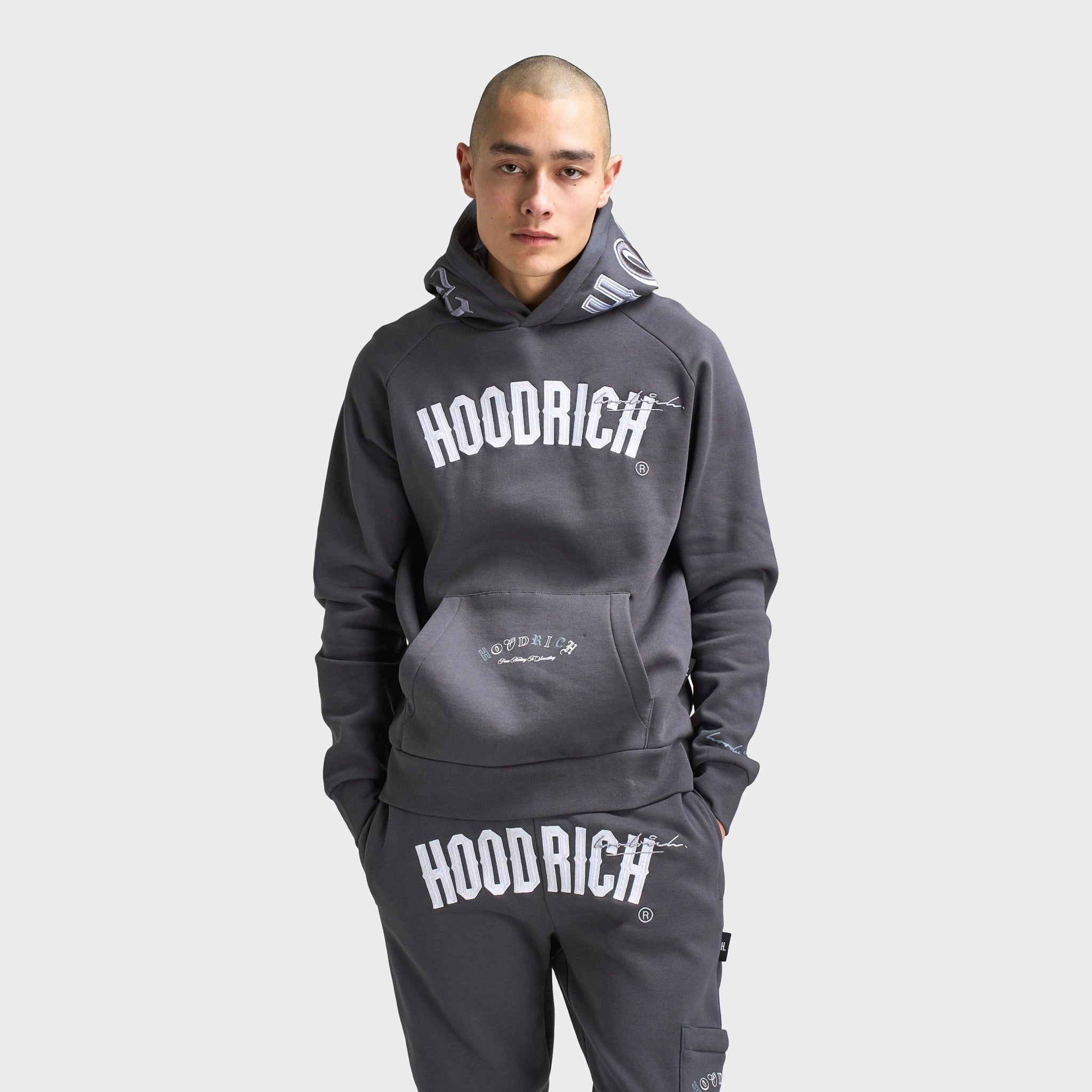 Hoodrich Heat V3 Pullover Hoodie Asphalt / White - Monument Lined Pockets