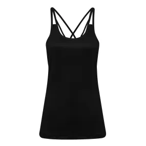 Women's Laser Cut Spaghetti Strap Vest | BLACK Recycled materials