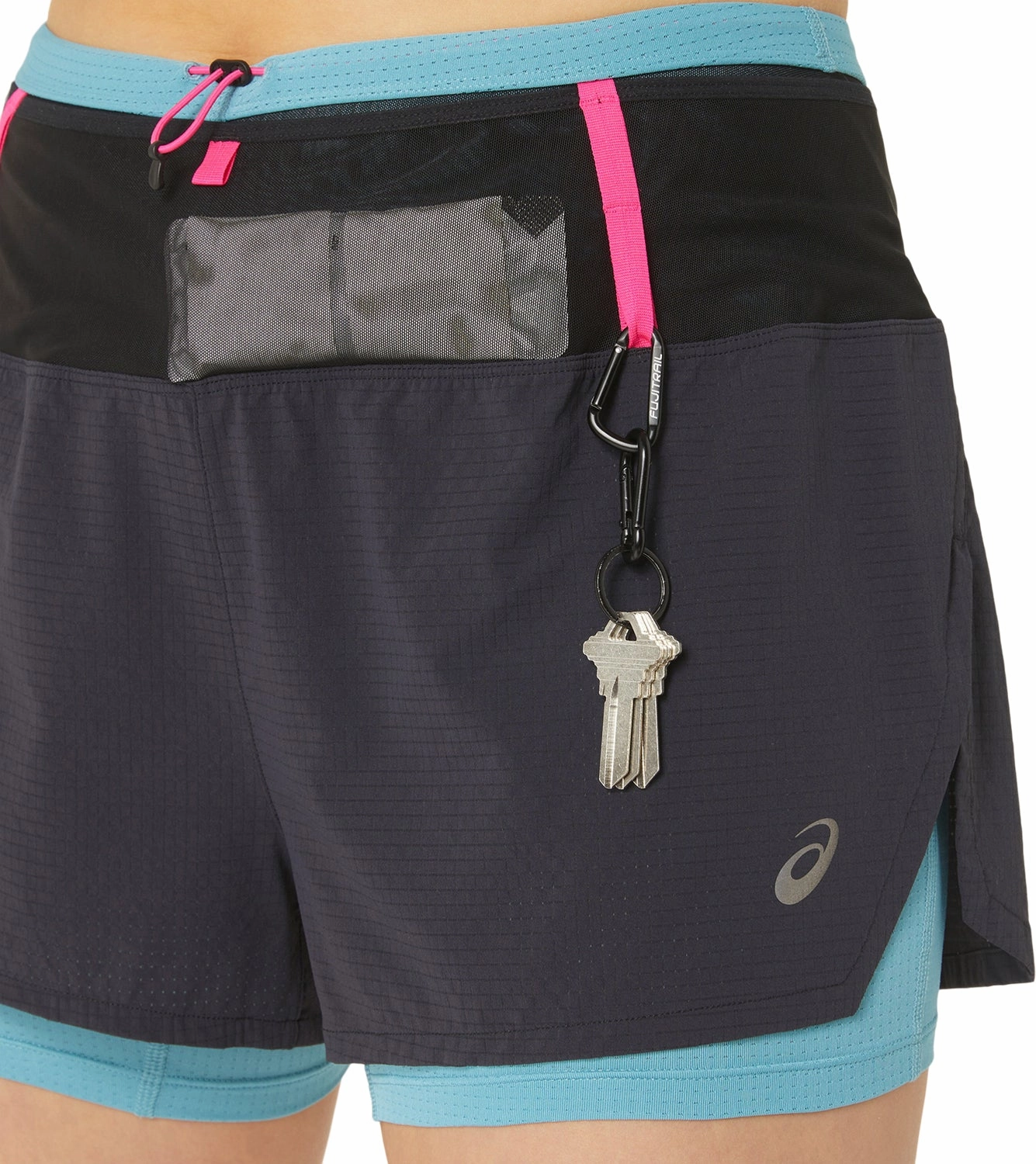 Asics FujiTrail 2 In 1 Womens Running Shorts - Black Camouflage Pattern