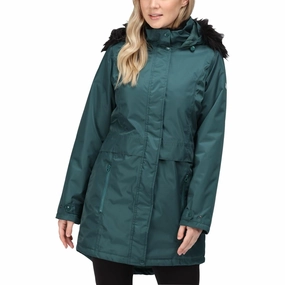 Regatta Lexis Waterproof Insulated Womens Parka Jacket - Green Softshell Fabric