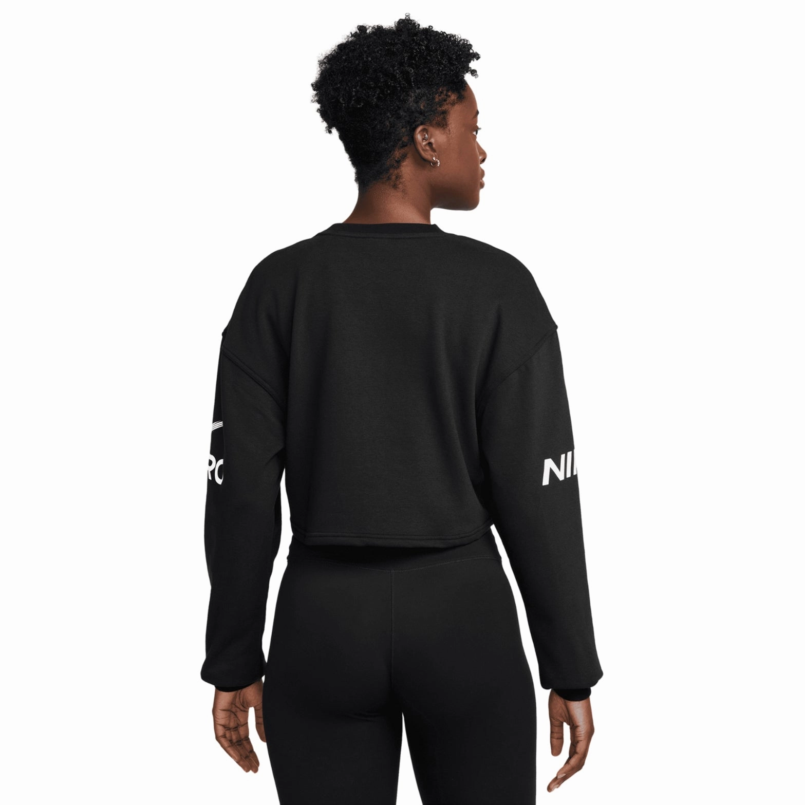 MultiPanelCut Warm Fit Women's Pro Dri-FIT Loose French Terry Crew Neck Sweatshirt Black / White