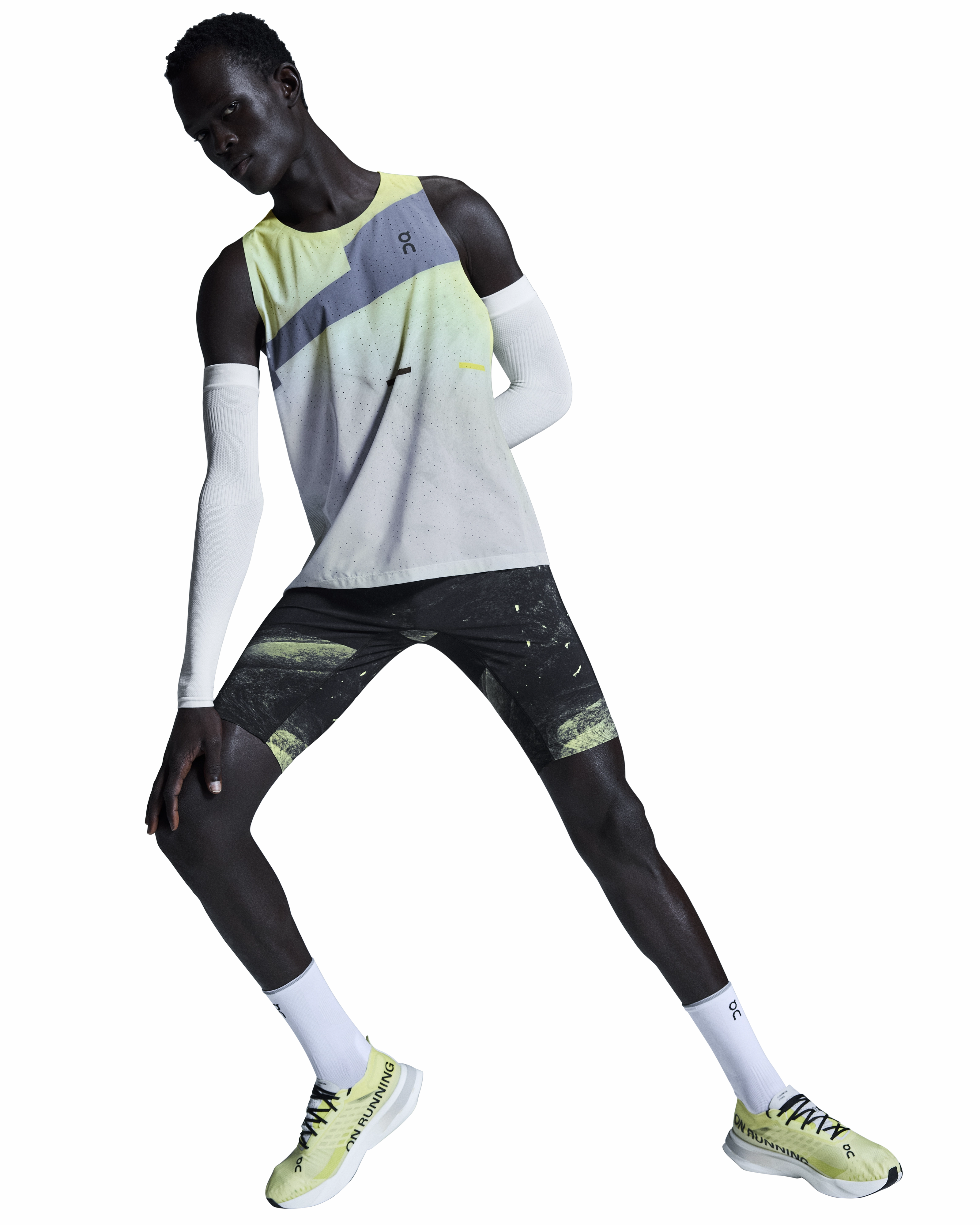 Men's Race Tights Half Black / Limelight Net Fit