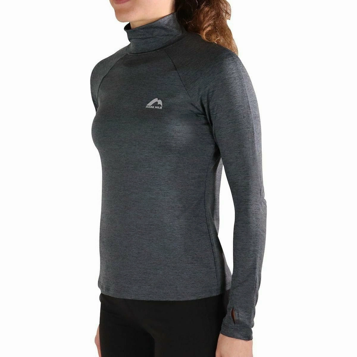 More Mile Train To Run Womens Long Sleeve Funnel Neck Running Top - Grey hat