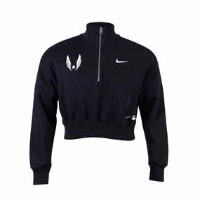 ZipperedPockets Raw Edge Detail Nike USATF Women's Phoenix Fleece 1/2 Zip Cropped Sweatshirt