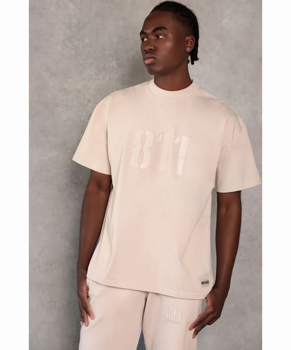 811 Originals Unisex Signature Big Logo Tee (Beige) BiasCut Trims