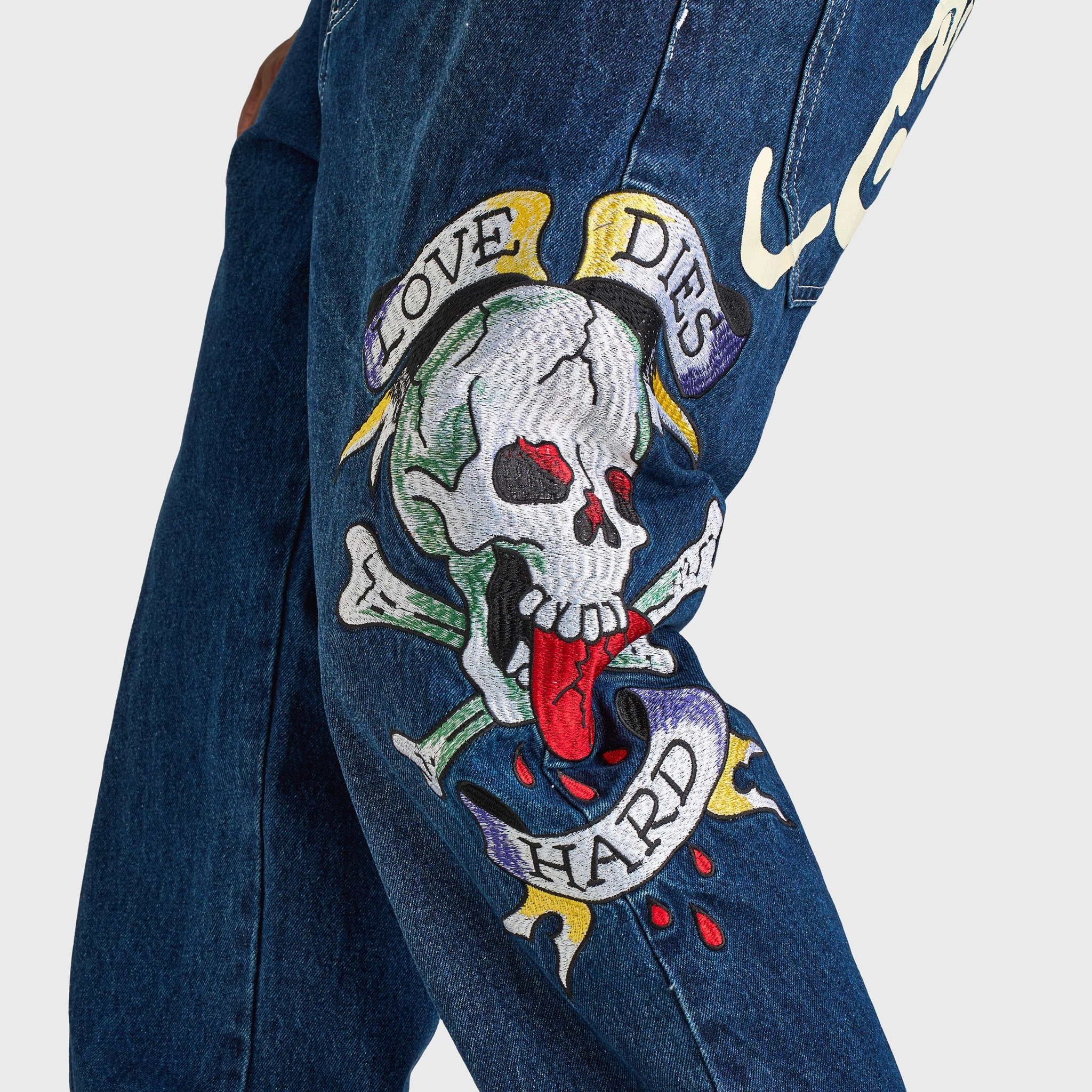 Ed Hardy Skull Heart Baggy Jeans / Indigo yoga studio Comfortable seams