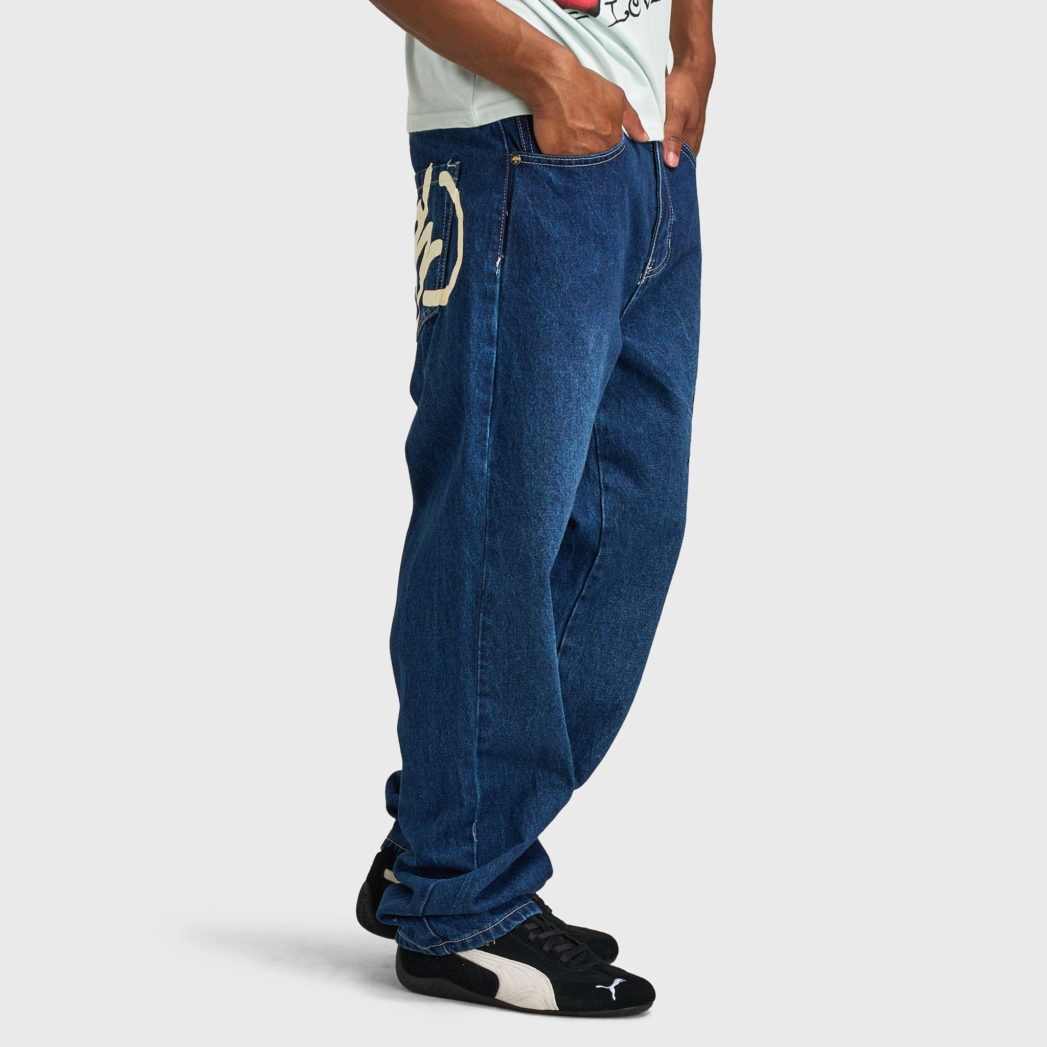 Cosmetics Anti-pilling Ed Hardy Skull Heart Baggy Jeans / Indigo