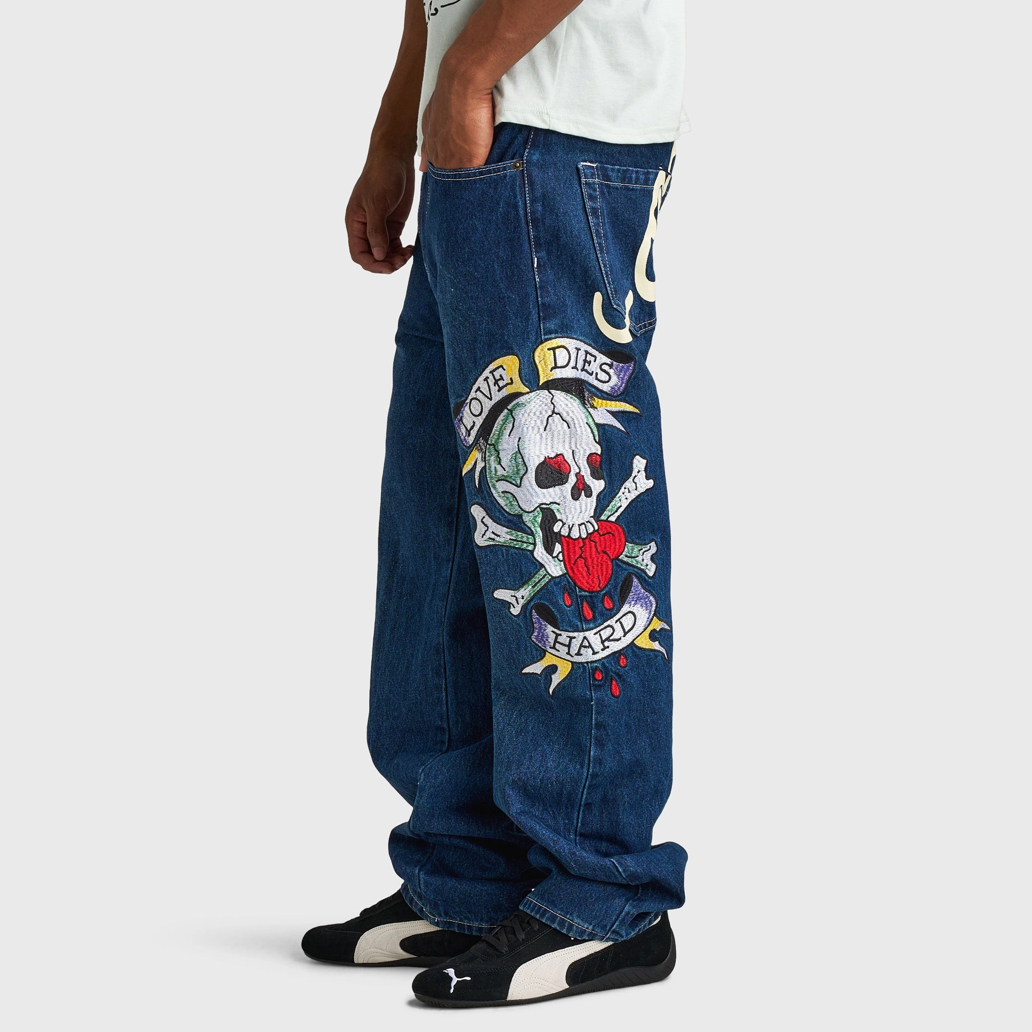 Ed Hardy Skull Heart Baggy Jeans / Indigo Patterned styles rechargeable