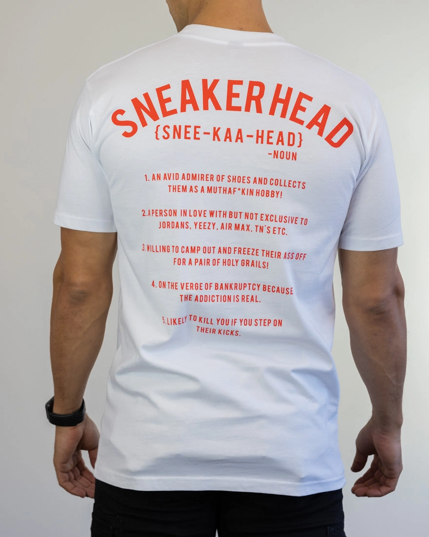 Sneakerhead "OG" Tee (White/Blood Orange) Luxury Touch Compact Packable Design