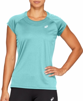 Asics Cap Short Sleeve Womens Running Top - Green Modern Trend Look brandable
