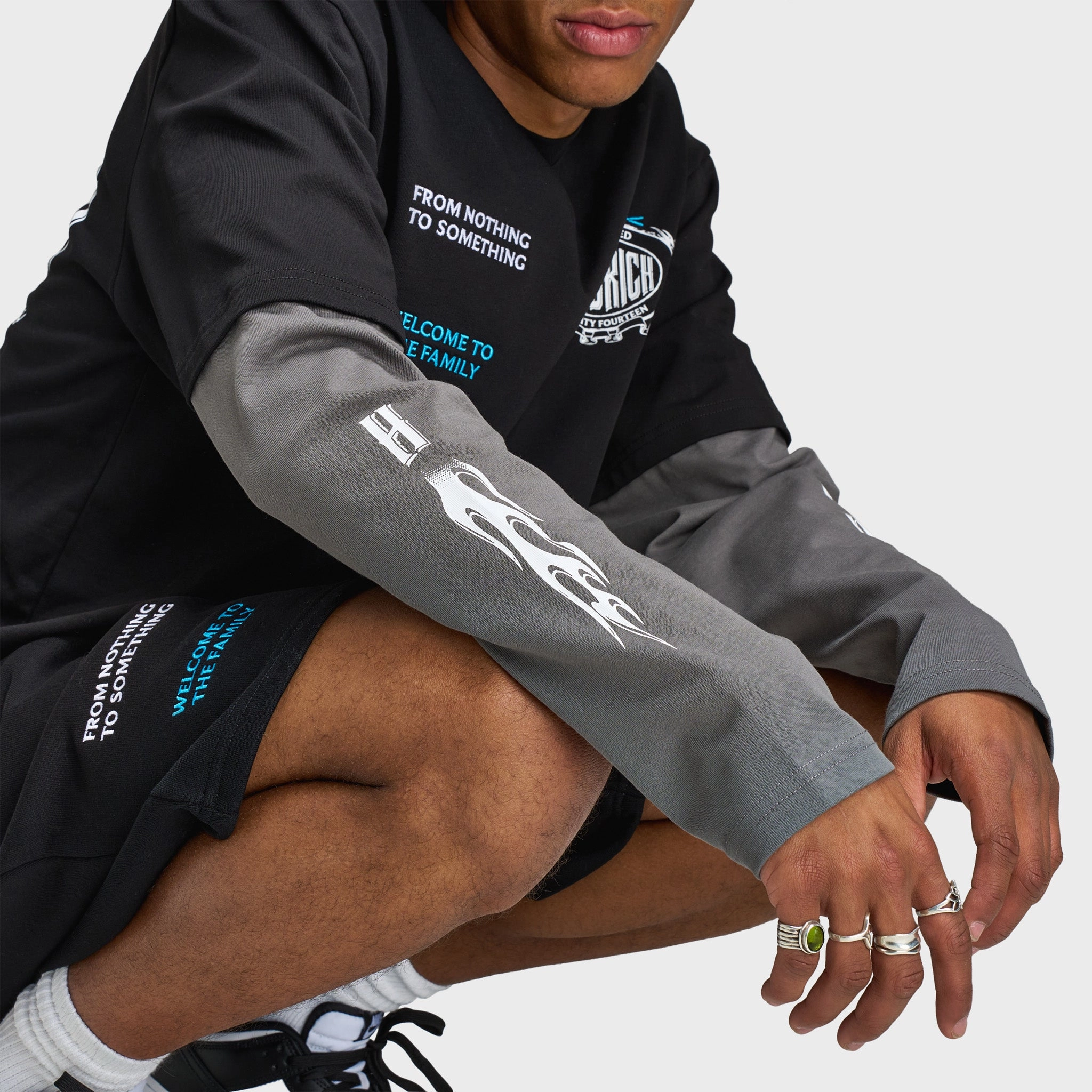 Hoodrich Noir Oversized Long Sleeve Graphic T-Shirt Black / Lava Smoke - Aquarius Athletic Performance Blend